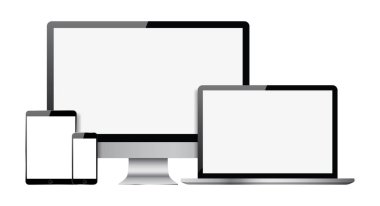 Bilgisayar monitör, dizüstü bilgisayar, tablet ve smartphone ile boş ekranlar kümesi