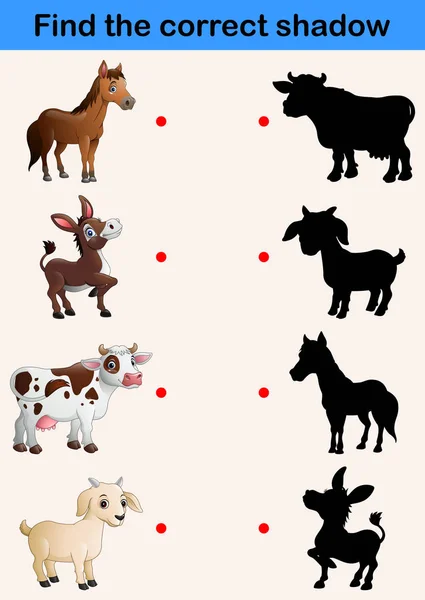 Encontrar Colección Correcta Animales Granja Sombra — Vector de stock