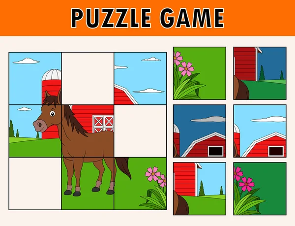 Puzzle Hra Roztomilý Kůň Zvíře — Stockový vektor