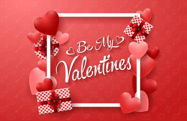 Feliz Dia Dos Namorados Com Corações Vermelhos Presentes Meu Valentine —  Vetores de Stock