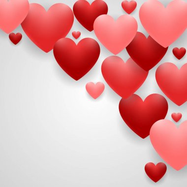 Beyaz arka planda kırmızı kalpli sevgililer günü tebrik kartı.