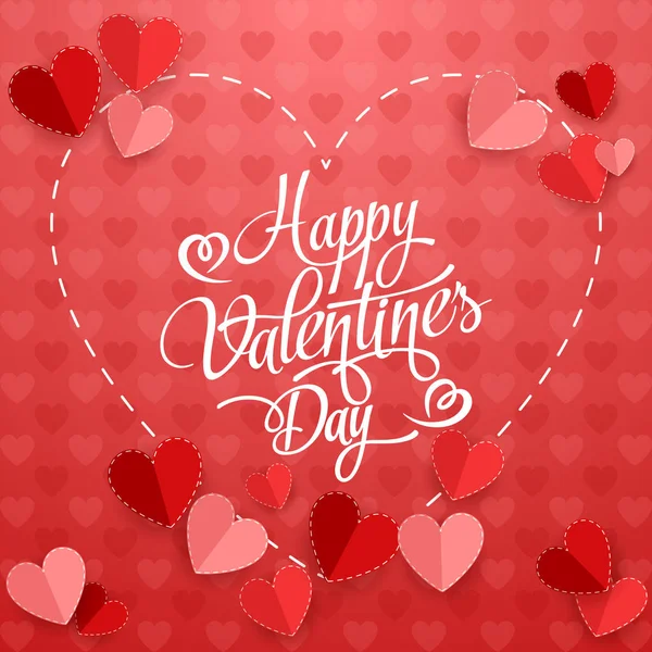 Днем Святого Валентина Бумажным Сердцем Красном Фоне — стоковый вектор