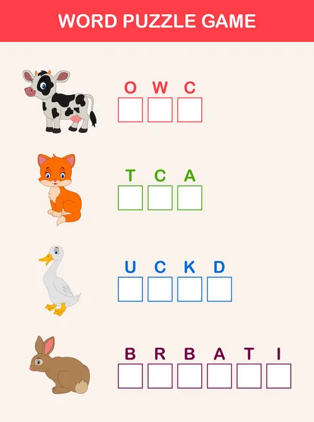 Complete Words Children Educational Game Learning Farm Animals Theme Vocabulary — Stock Vector