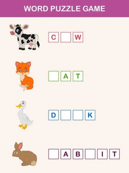 Dokončení Slova Děti Vzdělávací Hra Výukové Farmy Zvířat Téma Slovní — Stockový vektor