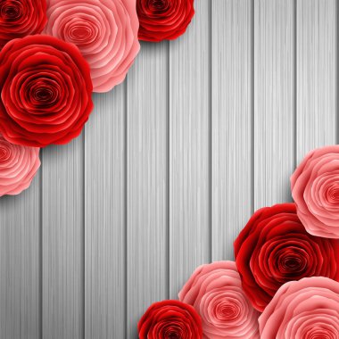 Dünya mutlu Kadınlar Günü tebrik kartı ile ahşap doku arka plan gül çiçek