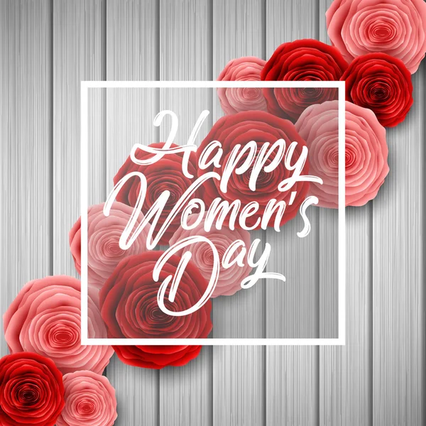Felicitări Internaționale Happy Women Day Flori Trandafiri Cadru Pătrat Fundal — Vector de stoc