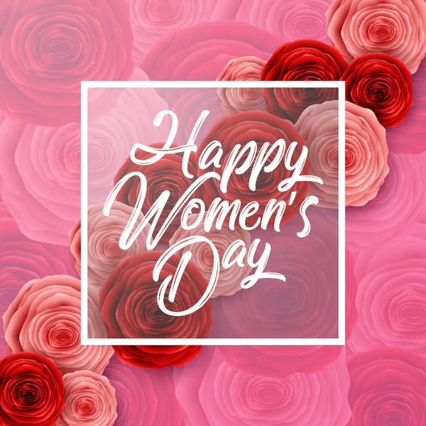 Felicitări Internaționale Happy Women Day Flori Trandafiri Cadru Pătrat Fundal — Vector de stoc