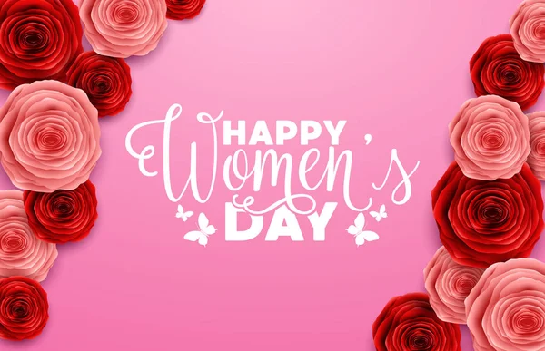 Felicitări Internaționale Happy Women Day Flori Trandafiri Fundal Roz — Vector de stoc
