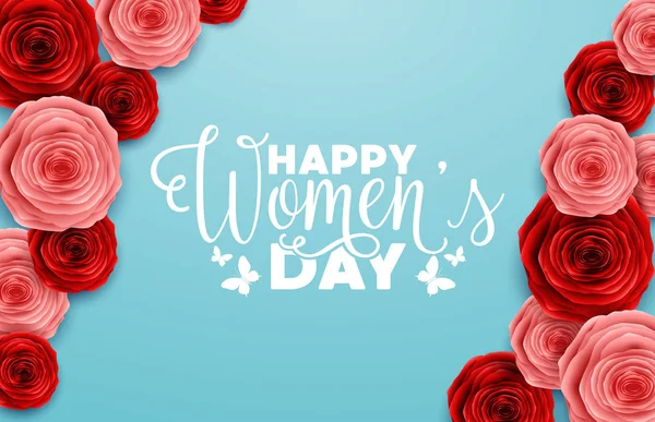Martie Ziua Internațională Femeii Trandafiri Roșii Fundal Albastru — Vector de stoc