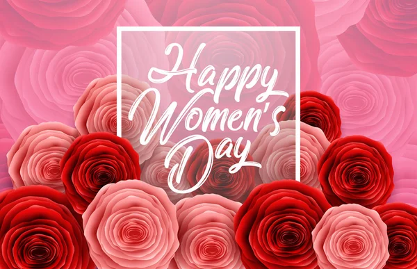 Día Internacional Mujer Feliz Con Marco Cuadrado Rosas Sobre Fondo — Vector de stock