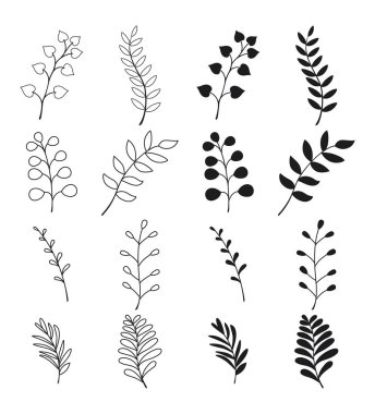 Beyaz arka plan üzerinde izole siluet yaprak Icon set