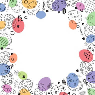 Elle çizilmiş ve beyaz arka plan üzerinde metin için yer kare çerçeve ile Paskalya yortusu yumurta