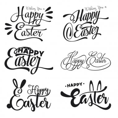 Mutlu Paskalya el yazısıyla yazılmış yazı beyaz arka plan üzerinde ayarla