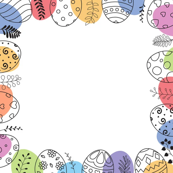 Marco Cuadrado Con Huevos Pascua Dibujados Mano Espacio Para Texto — Vector de stock