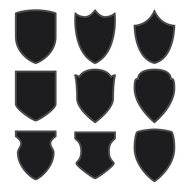 Beyaz arka plan üzerinde siyah kalkan Icons set