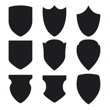 Beyaz arka plan üzerinde siyah kalkan Icons set