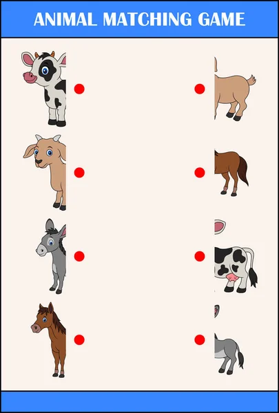 Matching Metades Jogo Com Personagens Animais Fazenda — Vetor de Stock