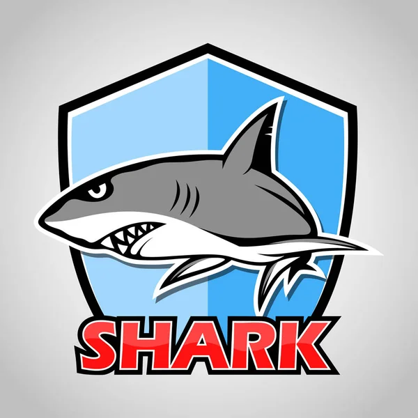 Cartoon Shark Blue Shield — Stock Vector
