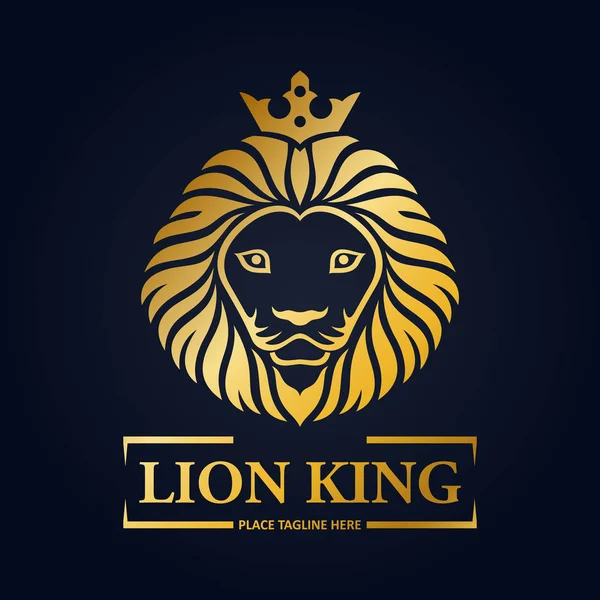 Gold Lion King Head Mascot Black Background — Stock Vector