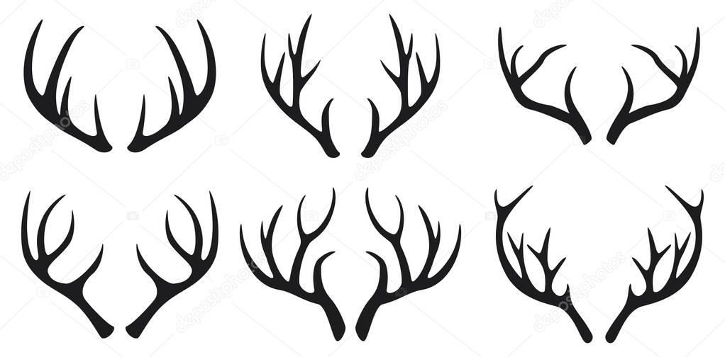 Deer antlers black icons set on white background