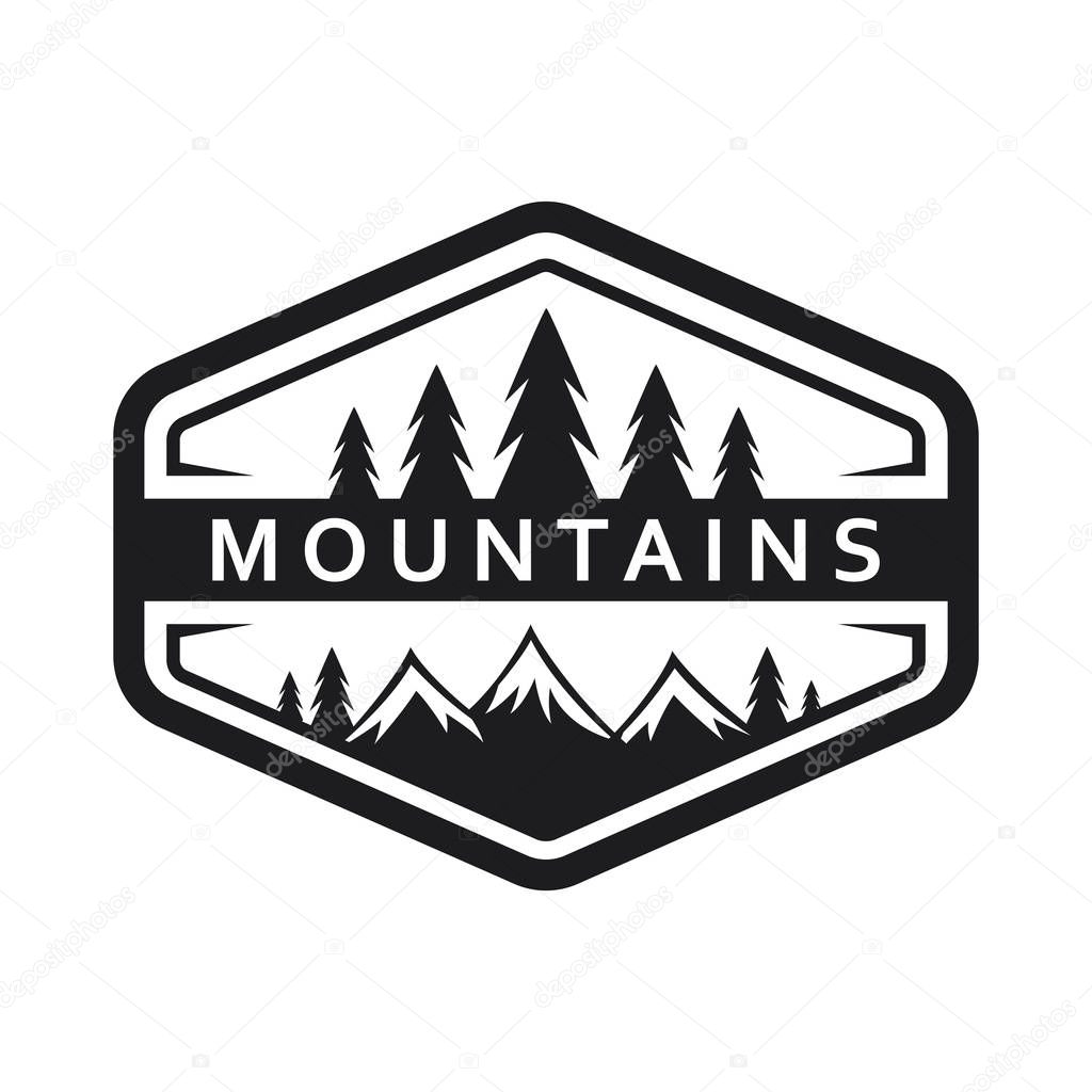 Mountain and pines tree icon