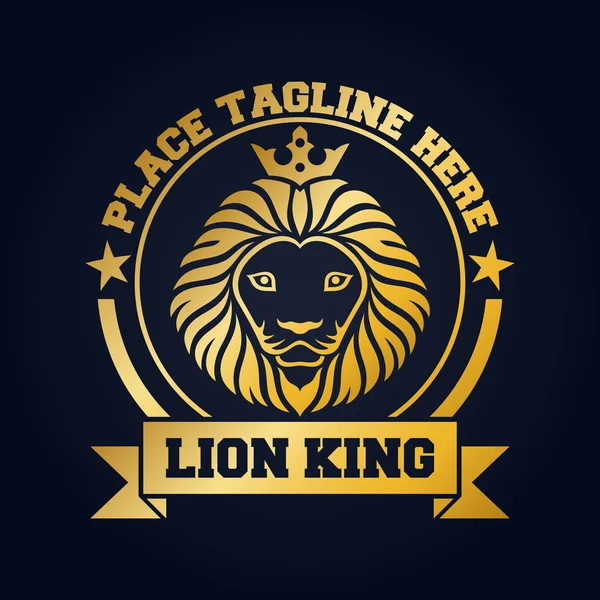 Mascot King Gold Lion Head Black Background — Stock Vector