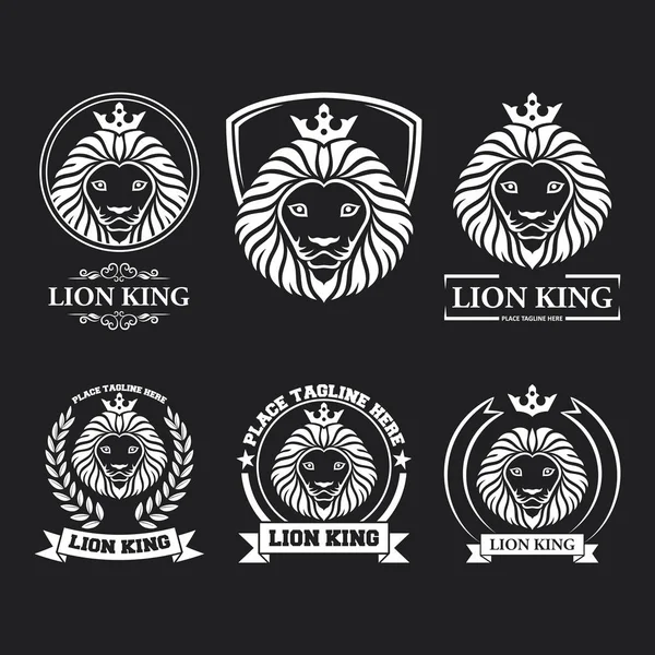 Lion Head Mascot Set Collection Black Background — Stock Vector