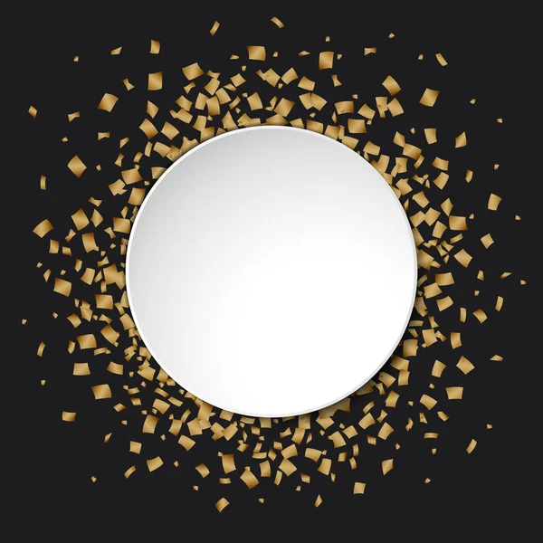Gouden Glitter Confetti Ronde Witte Spandoek Met Plaats Voor Tekst — Stockvector