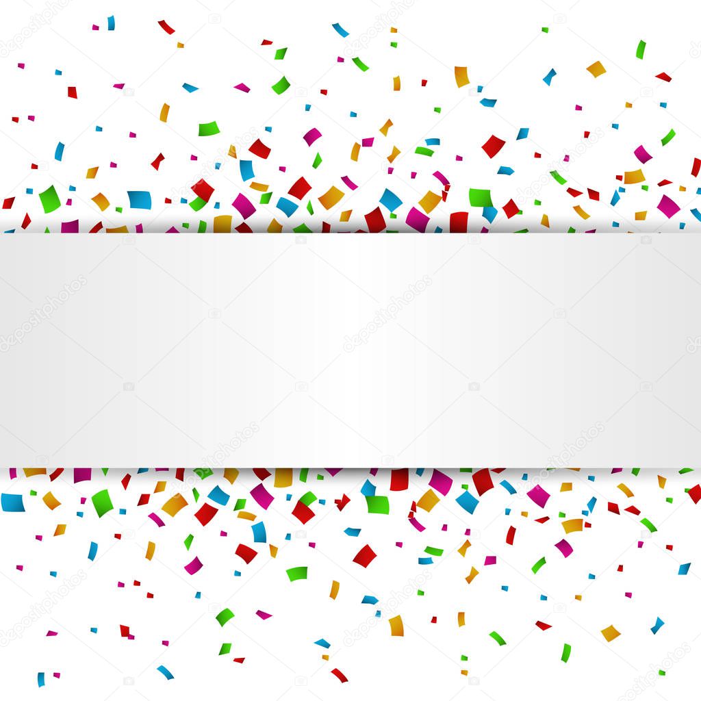 Colorful Confetti banner with place for text isolated on white background