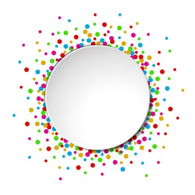 Suluboya kutlama konfeti ile arka plan ve metin için beyaz kağıt yer yuvarlak