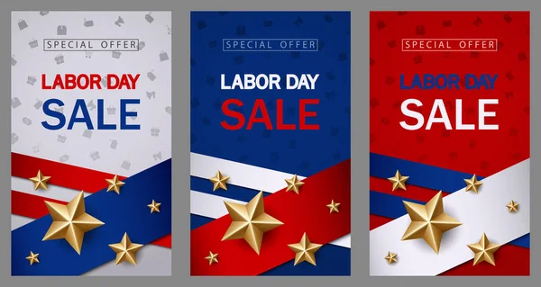 Plantilla Banner Venta Del Día Del Trabajo Con Bandera Americana — Vector de stock