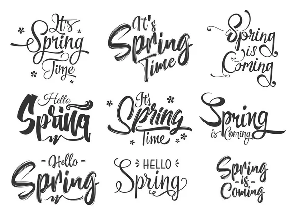 Ciao Primavera Mano Lettering Set — Vettoriale Stock
