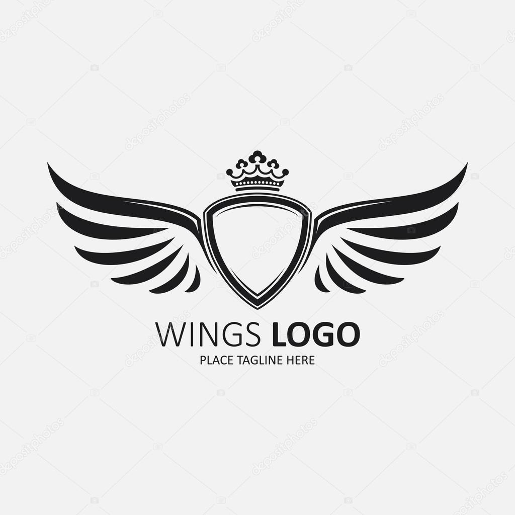 Winged shield white with crown. Icon template
