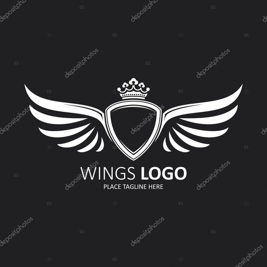 Winged shield white with a crown. Icon template