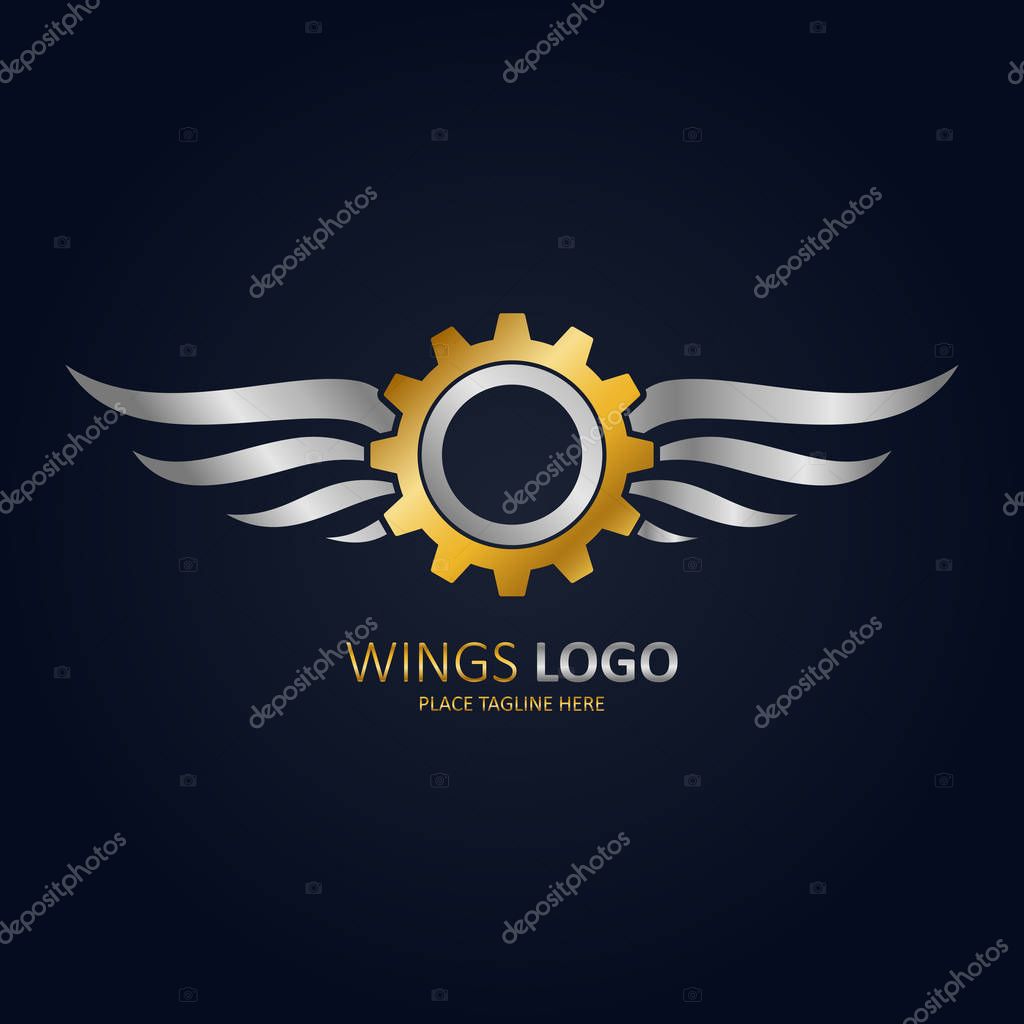 Gold winged gear with silver wings icon