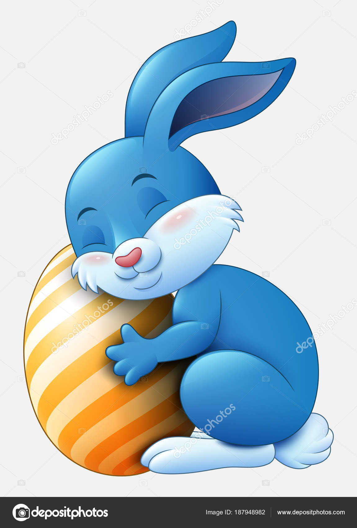 Cute Blue Easter Bunny Hugged Egg Decorated Isolated White Background ...