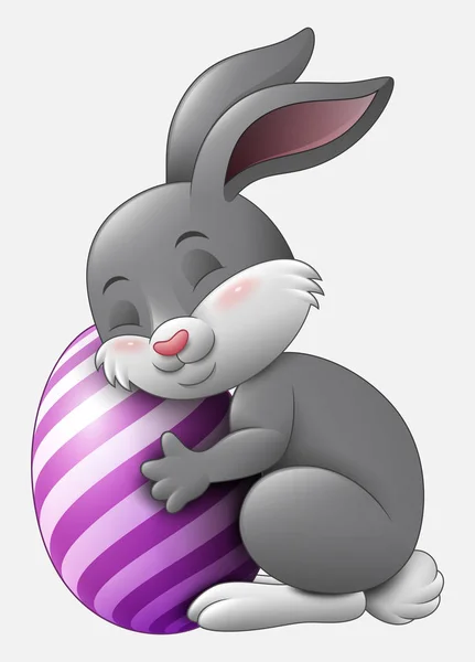 Lindo Gris Conejito Pascua Abrazó Huevo Decorado Aislado Sobre Fondo — Vector de stock