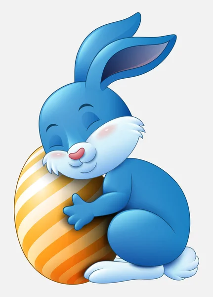 Lindo Conejito Pascua Azul Abrazó Huevo Decorado Aislado Sobre Fondo — Vector de stock