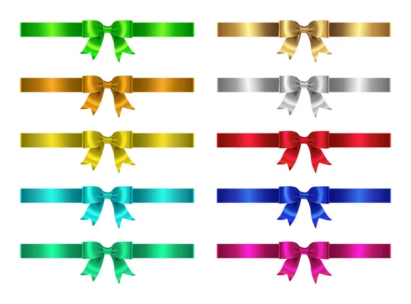 Set Colorful Bows Ribbons Isolated White Background — Stock Vector