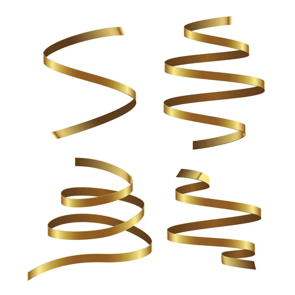 Conjunto Serpentinas Ondulação Dourada Sobre Fundo Branco — Vetor de Stock