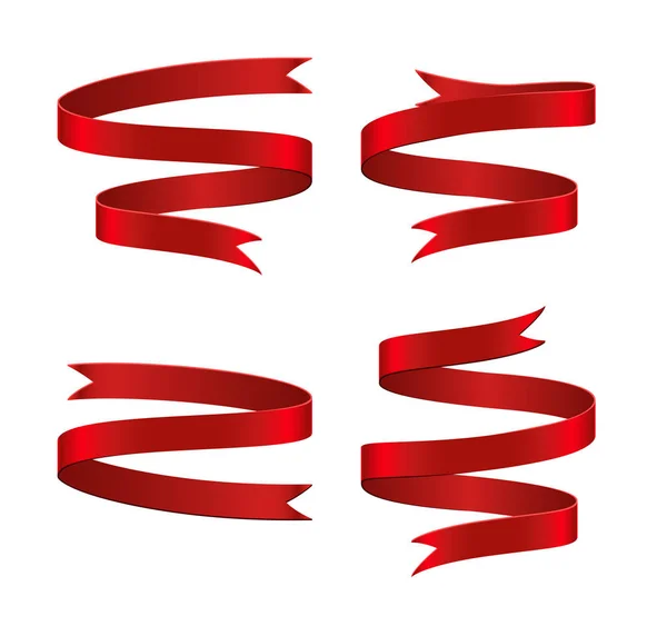 Set Red Ribbon White Background — Stock Vector