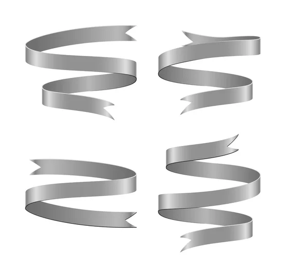 Set Silver Ribbon White Background — Stock Vector