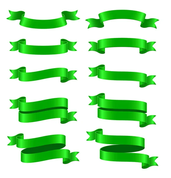 白い背景の上の緑のリボン バナーの設定 — ストックベクタ