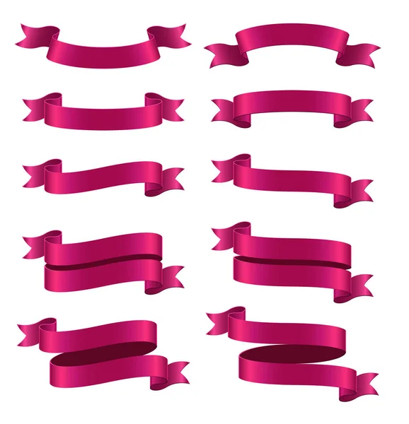 Set Pink Ribbon Banners White Background — Stock Vector