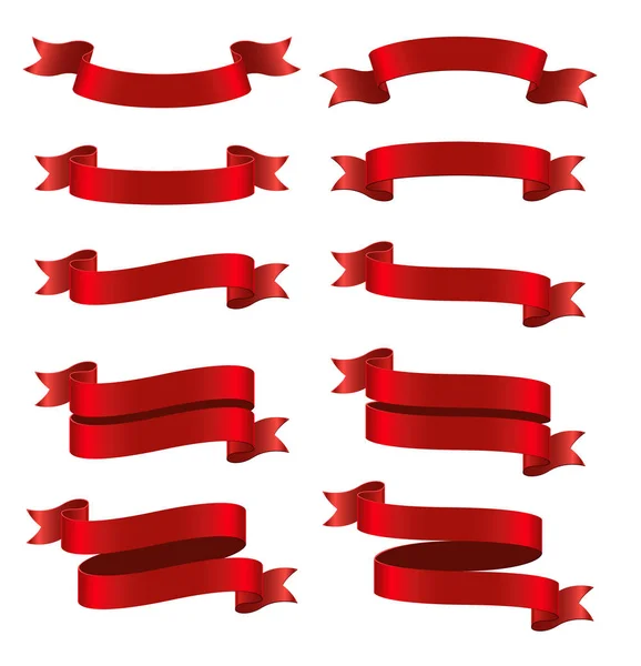 白色背景上的红丝带横幅集 — 图库矢量图片