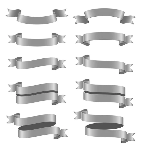 Set Silver Ribbon Banners White Background — Stock Vector