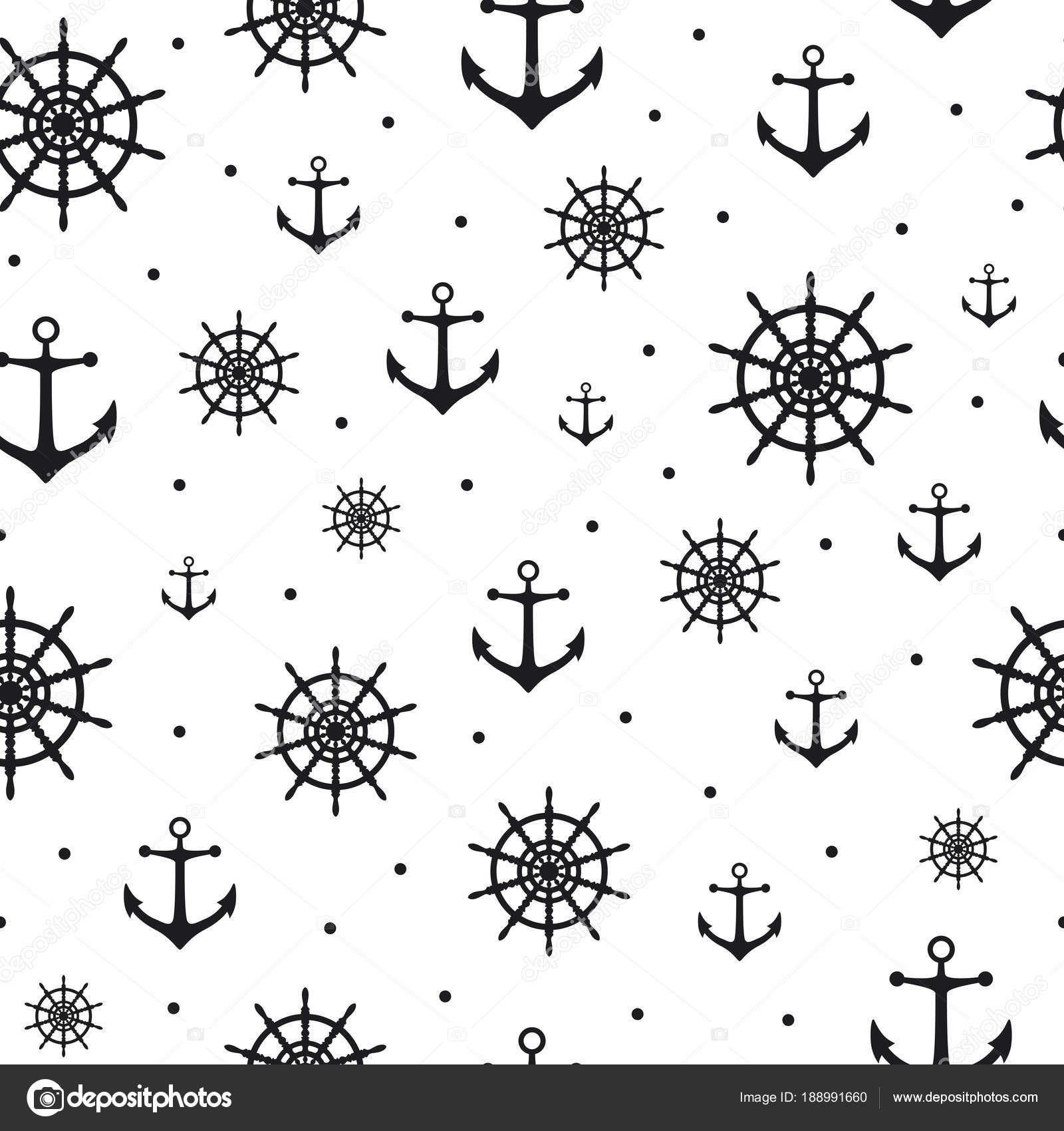 Seamless Pattern Icons Steering Wheel Anchor White Background Stock Vector C Dreamcreation01 188991660