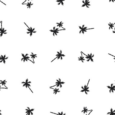Ve beyaz bir arka plan küçük siyah palmiye ağaçlarının seamless modeli