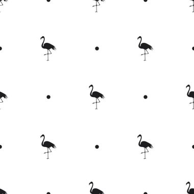 Bir flamingo ve beyaz arka plan üzerinde noktalar siluetleri ile Seamless Modeli