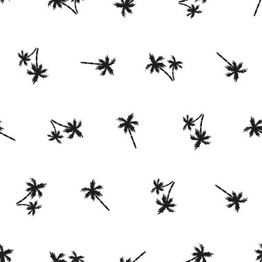 Ve beyaz bir arka plan küçük siyah palmiye ağaçlarının seamless modeli
